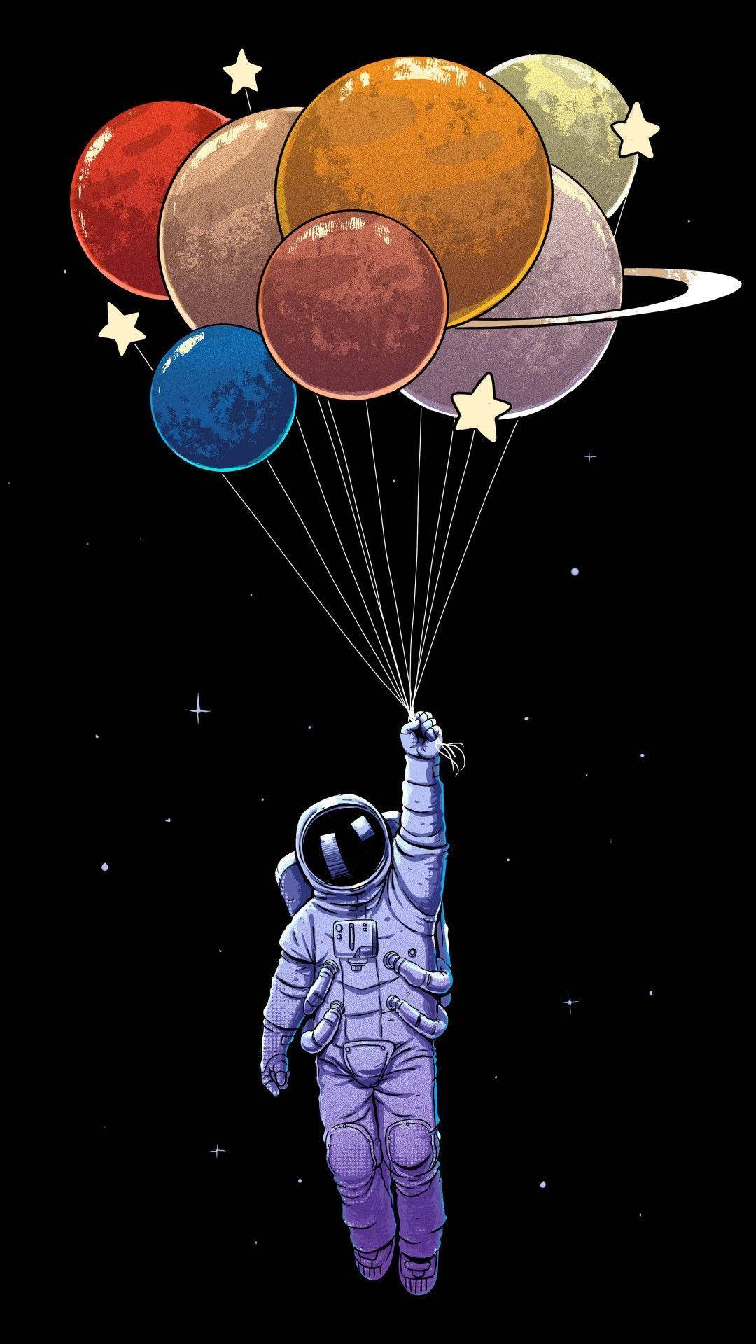 Astronaut de Desene Animate cu Baloane Planetă Fundal