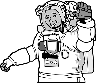 Astronaut desen animat făcând cu mâna Fundal