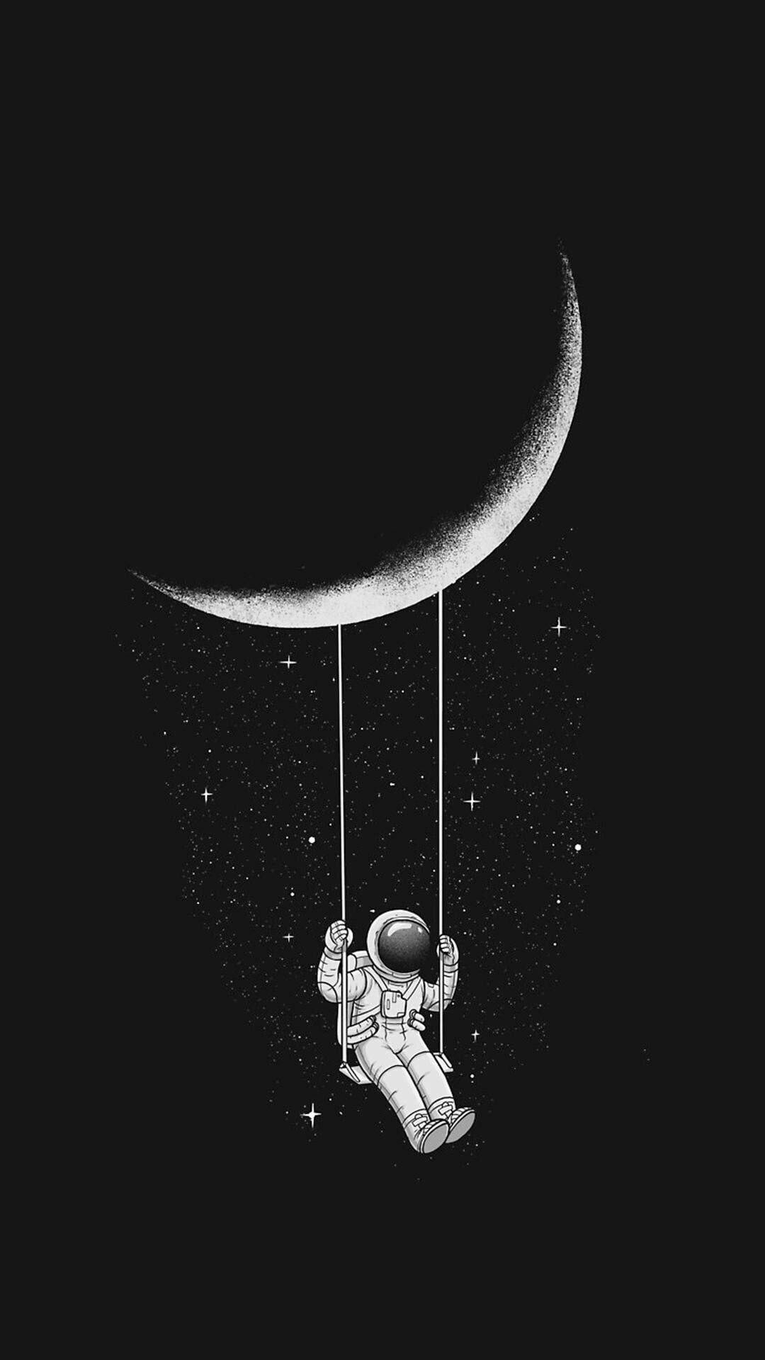 Astronaut Estetic Balansându-se pe O Semilună Fundal