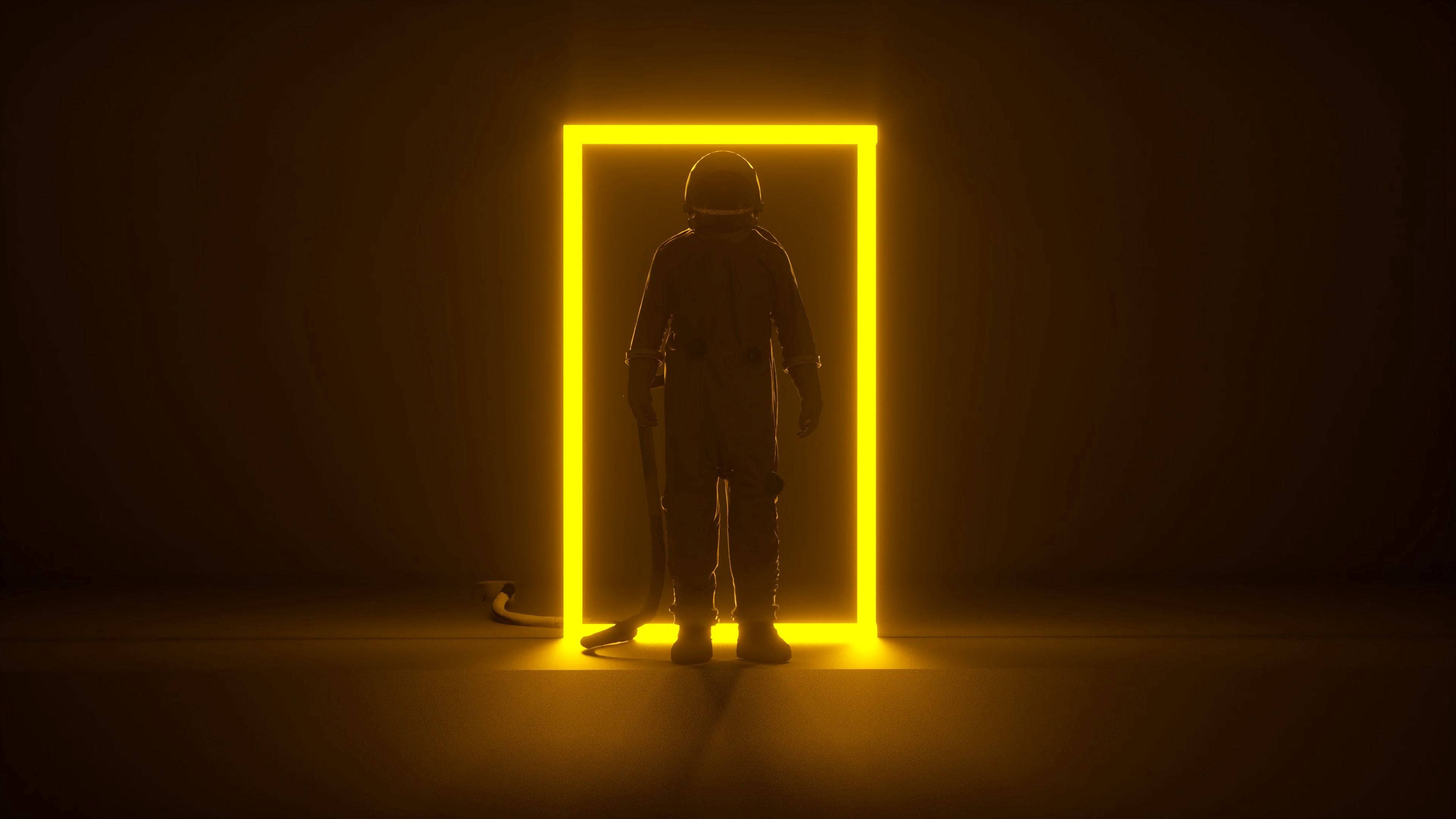 Astronaut galben neon închis Fundal