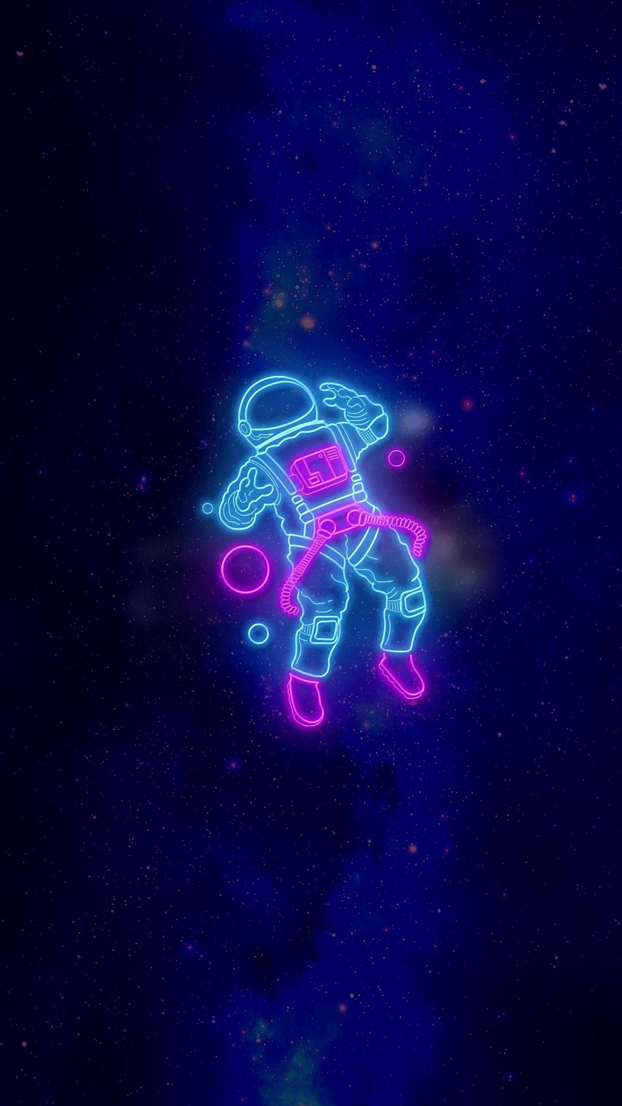 Astronaut în spațiu 4K neon iPhone Fundal