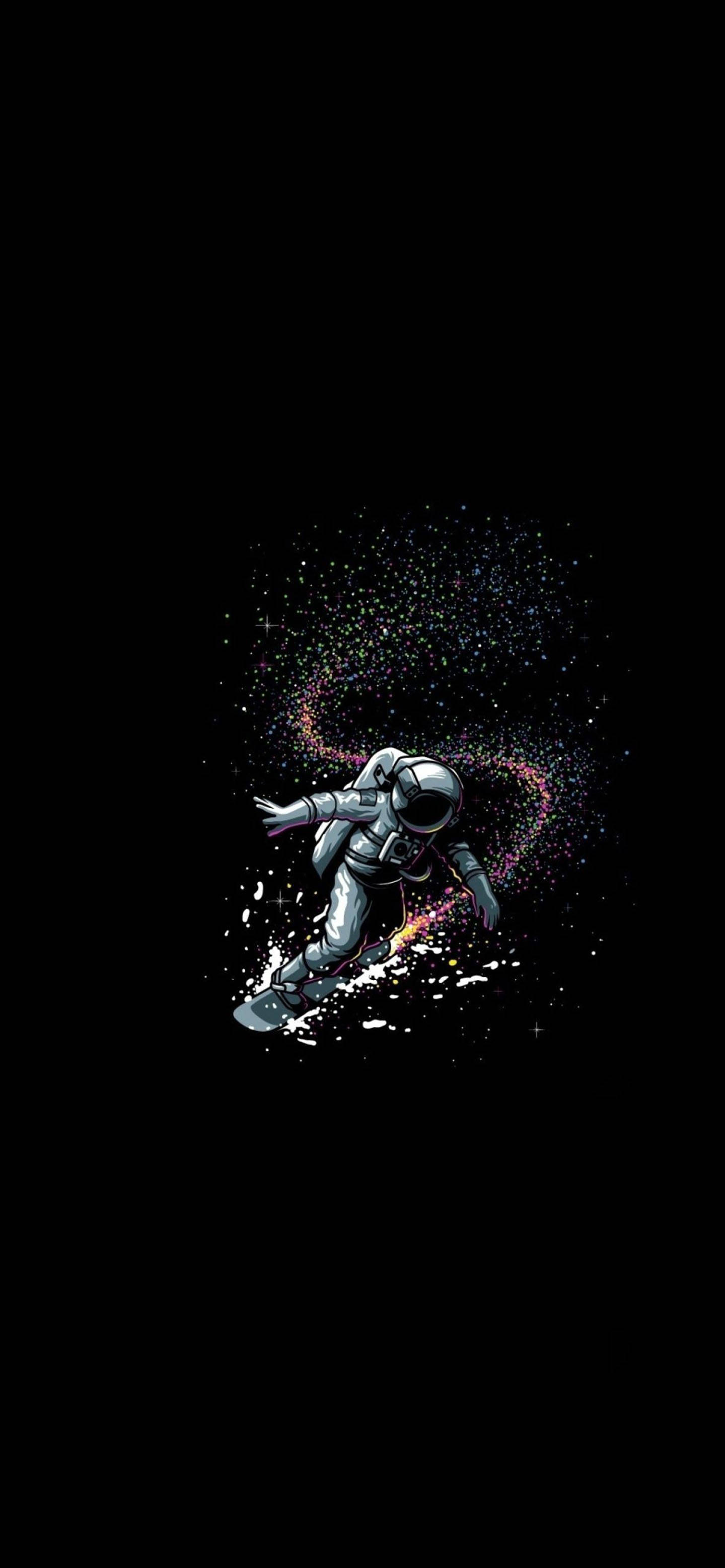 Astronaut în Spațiu Fundal Negru Minimalist Telefon Fundal