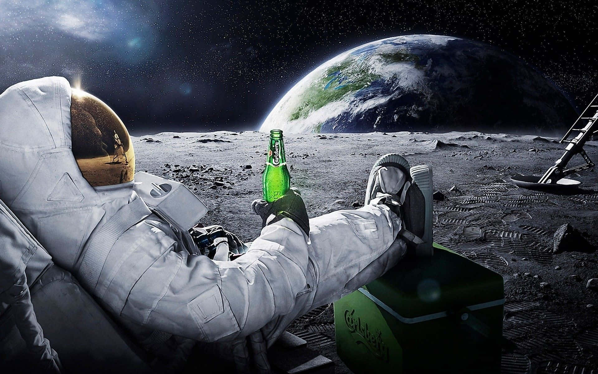 Astronaut și bere pe Lună cel mai bun fundal pentru calculator Fundal