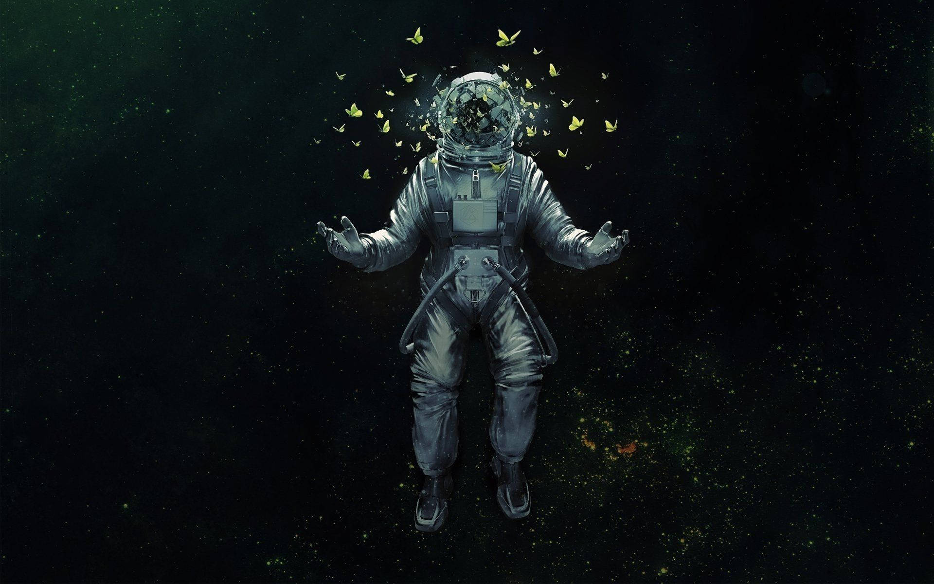 Astronaut și Fluturi în Stil Spațial Fundal