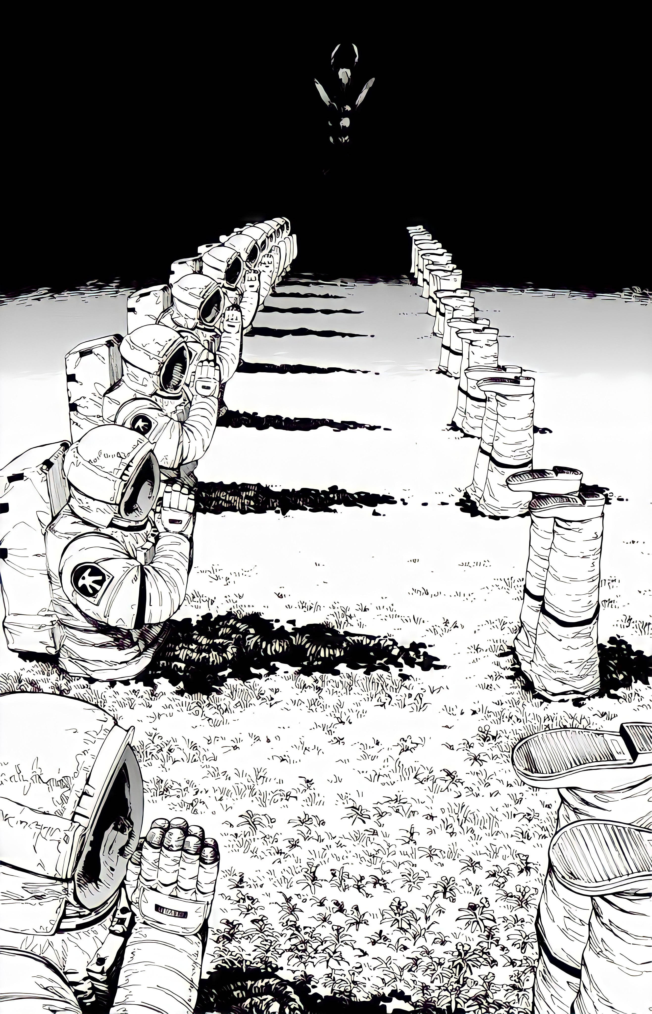 Astronauți în rugăciune Chainsaw Man Anime Alb Negru iPhone Fundal