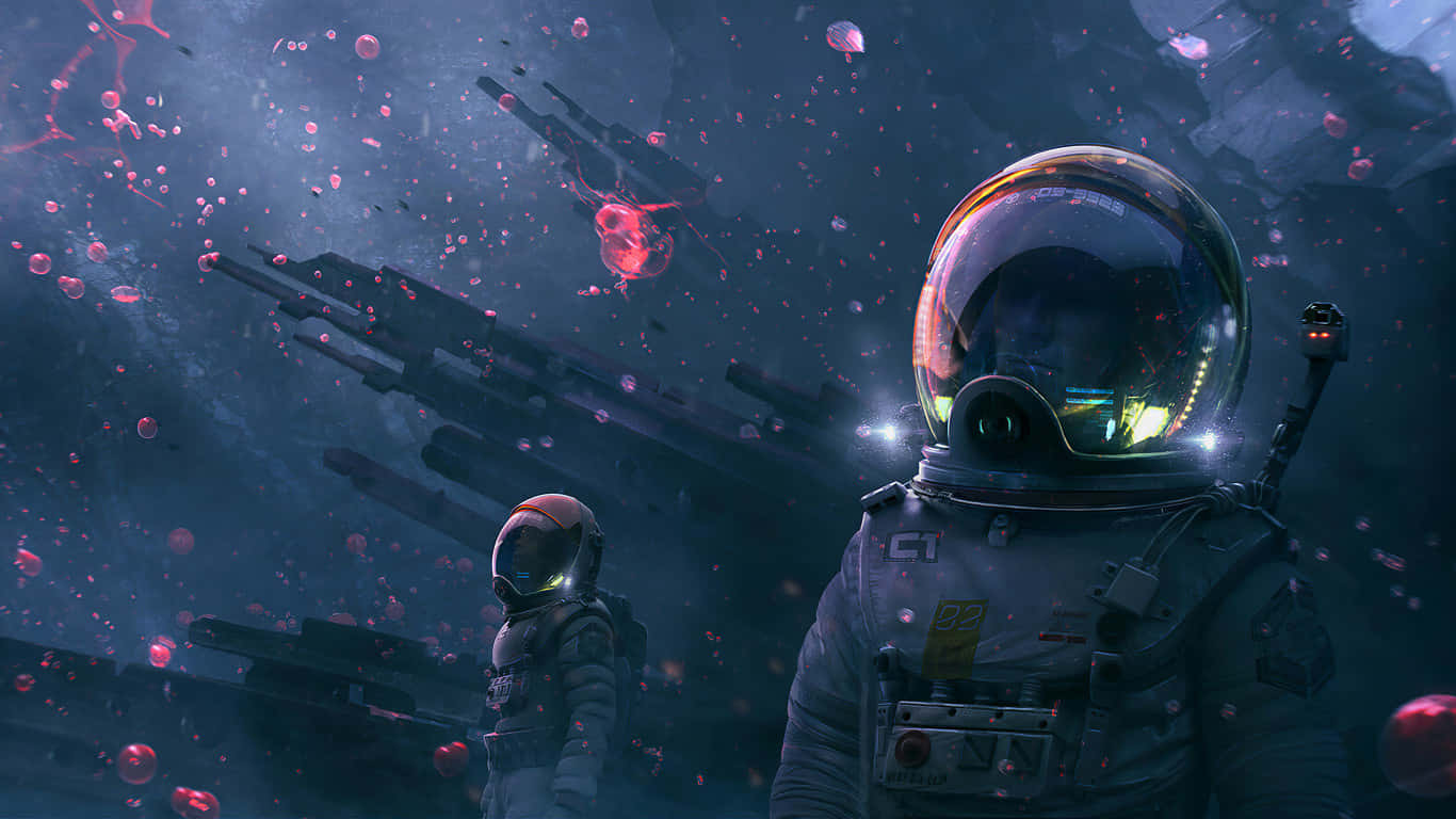 Astronauți în spațiul cosmic – fundal HD 1366x768 Fundal