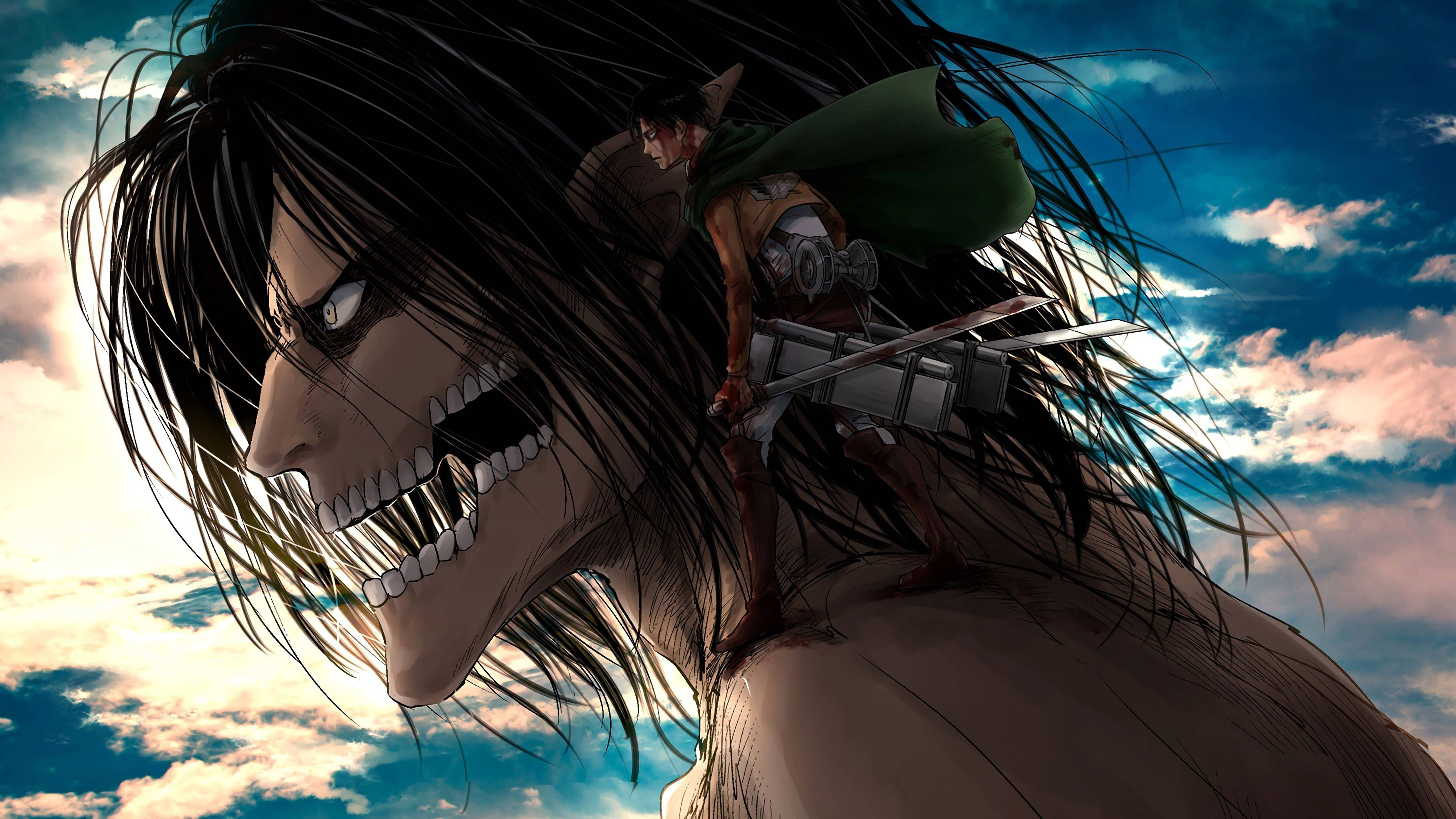 Atacul Titanilor 4K Eren Yeager Pe Titan Fundal