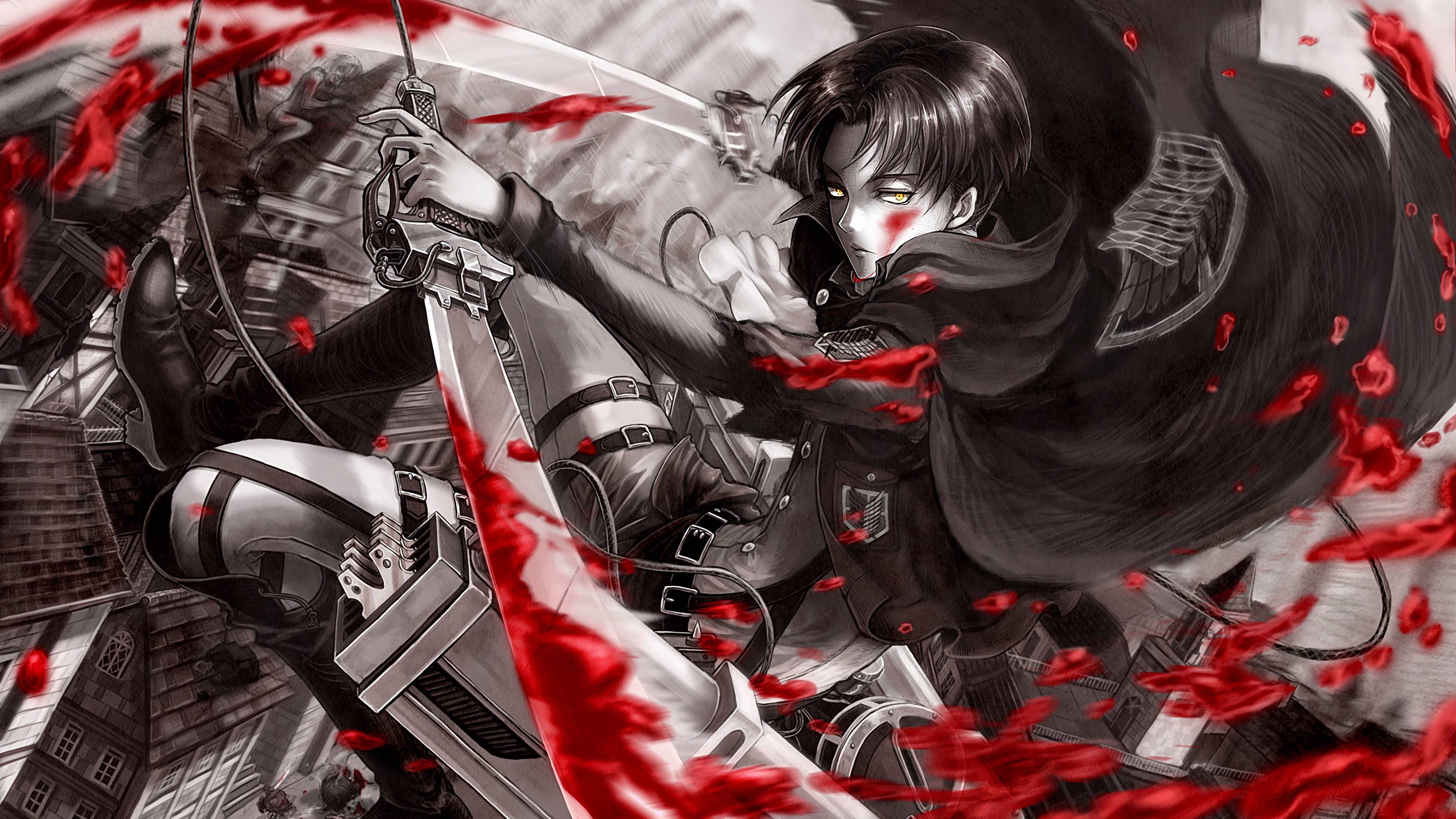 Attack On Titans 4K Eren Yeager Sabie Însângerată Fundal