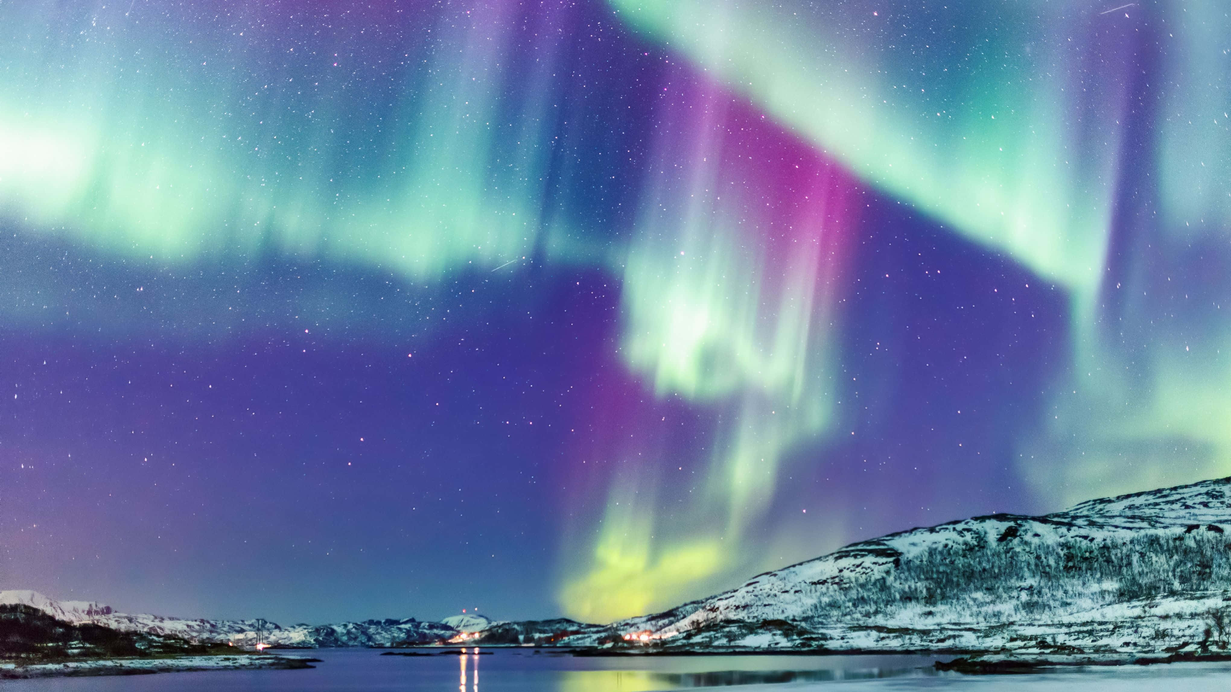 Aurora Boreală Northern Lights Norvegia 4K Monitor Fundal