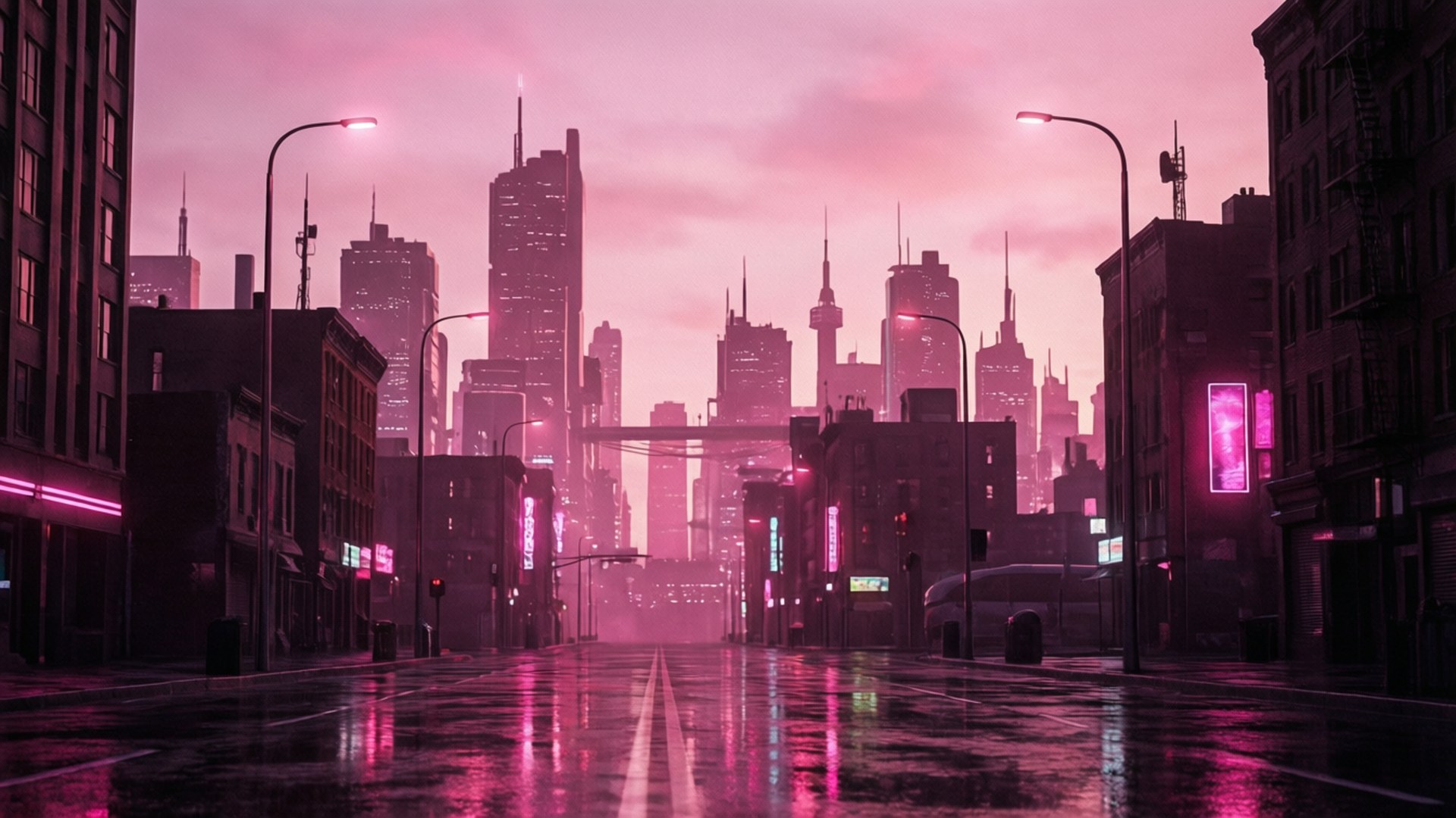 Aurora roz neon a orașului Fundal