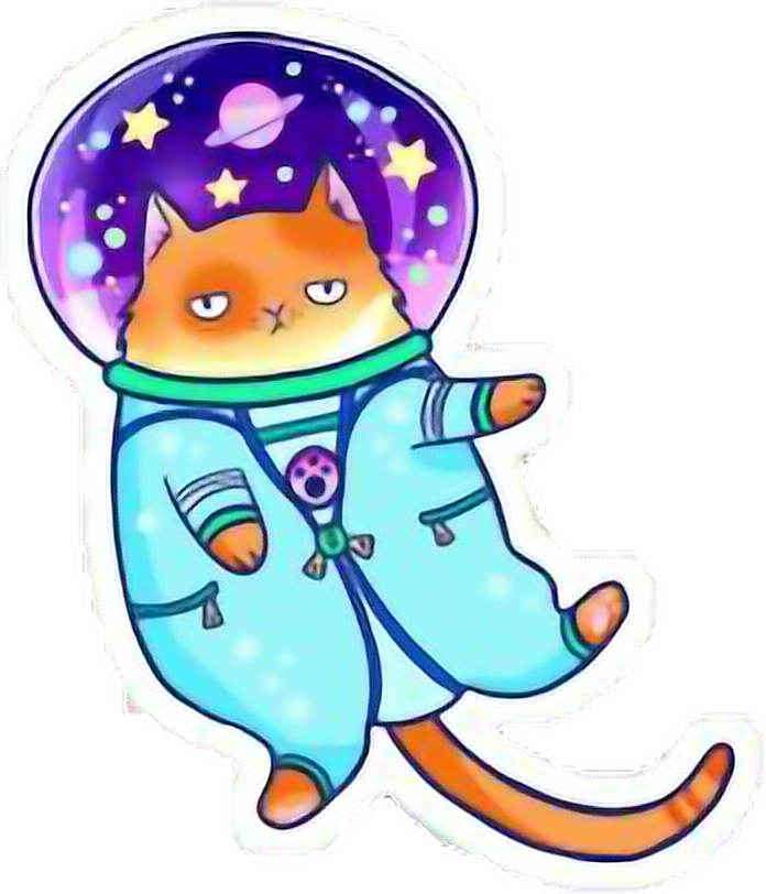 Autocolant cu Pisicuță Astronaut în Stil Cosmic Fundal