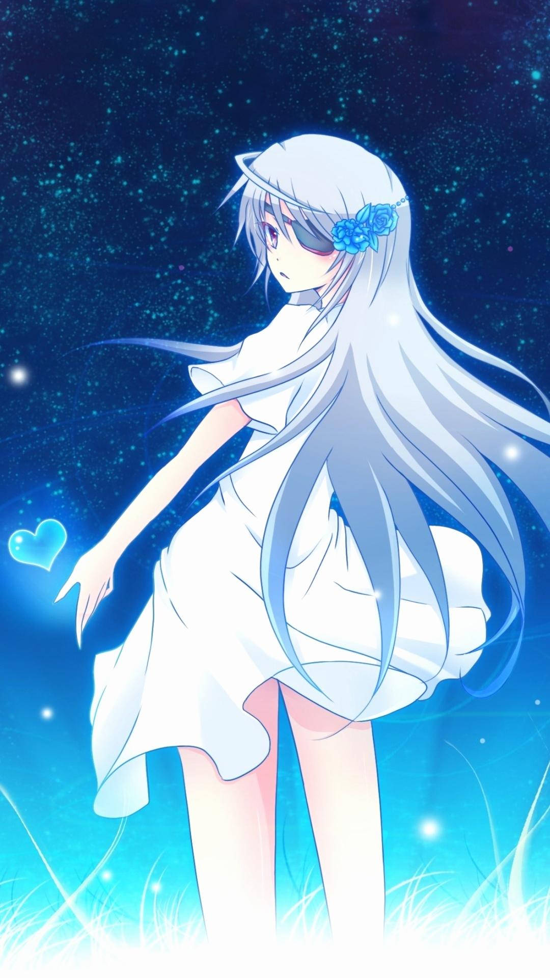 Avatar Anime Draguta cu Par Albastru Fundal