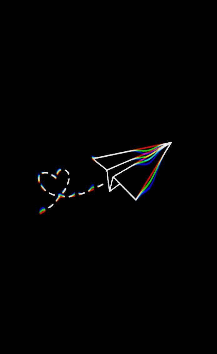 Avion de hârtie neon negru estetic Fundal