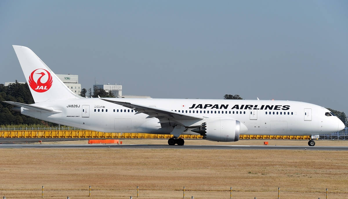 Avion Japan Airlines pe pistă Fundal