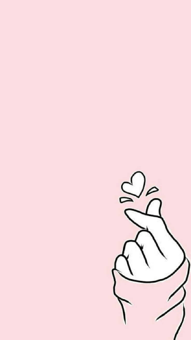 Baby Pink Saranghae Inimă cu Degete Fundal