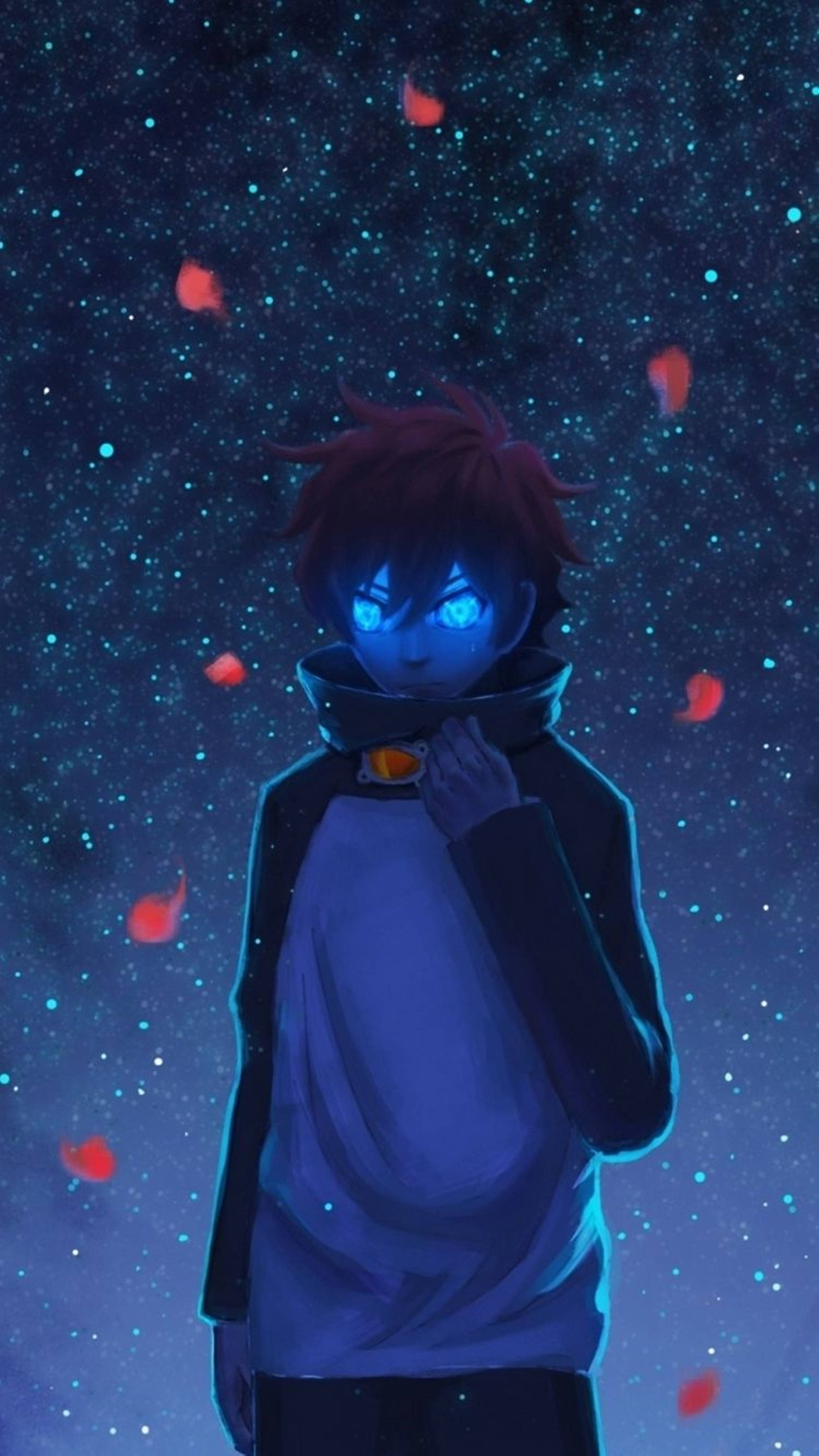 Băiat Anime 4K cu Ochi Albastri Strălucitori pentru iPhone Fundal