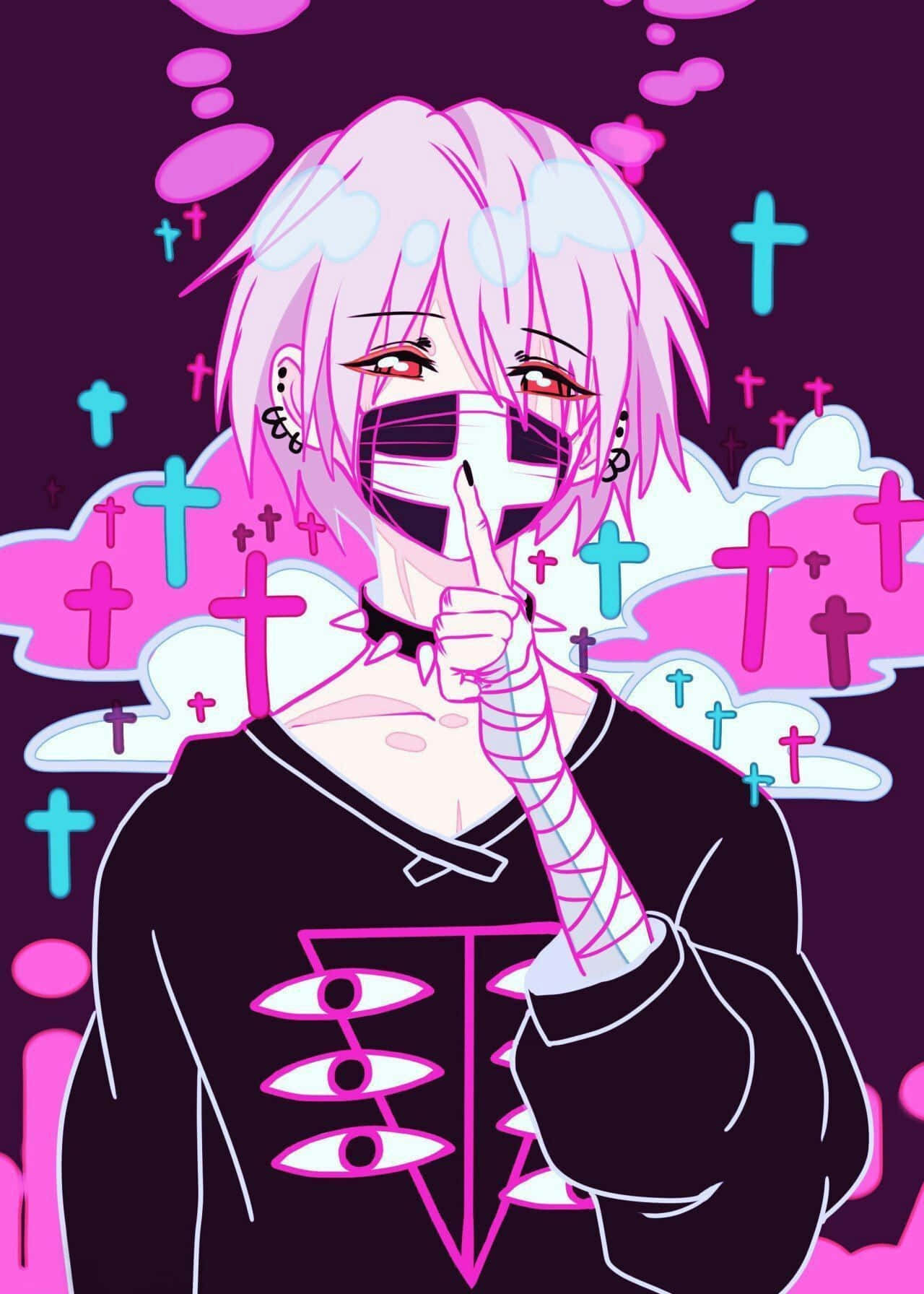 Băiat anime gotic în culori pastelate Fundal