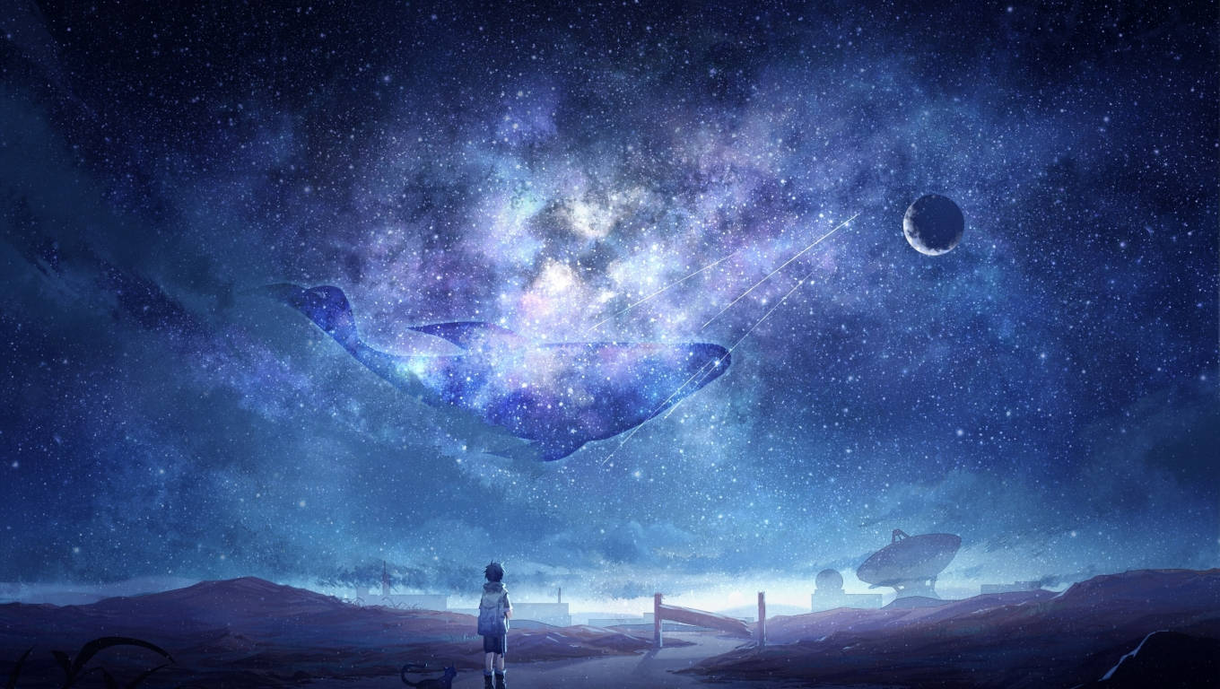 Băiat Anime și Luna Galactică Fundal