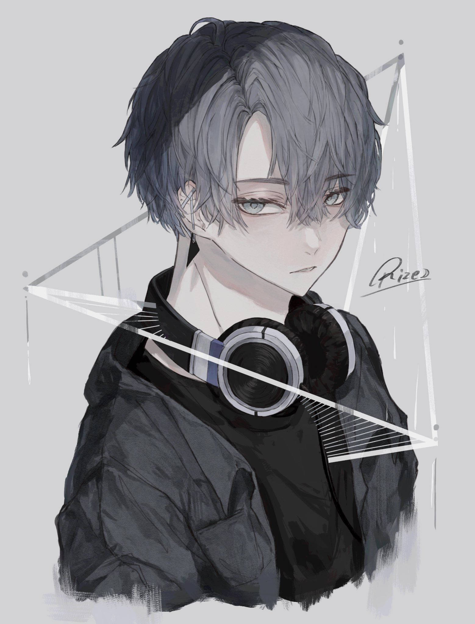 Băiat cu Căști Imagine de Profil Anime Edgy Fundal
