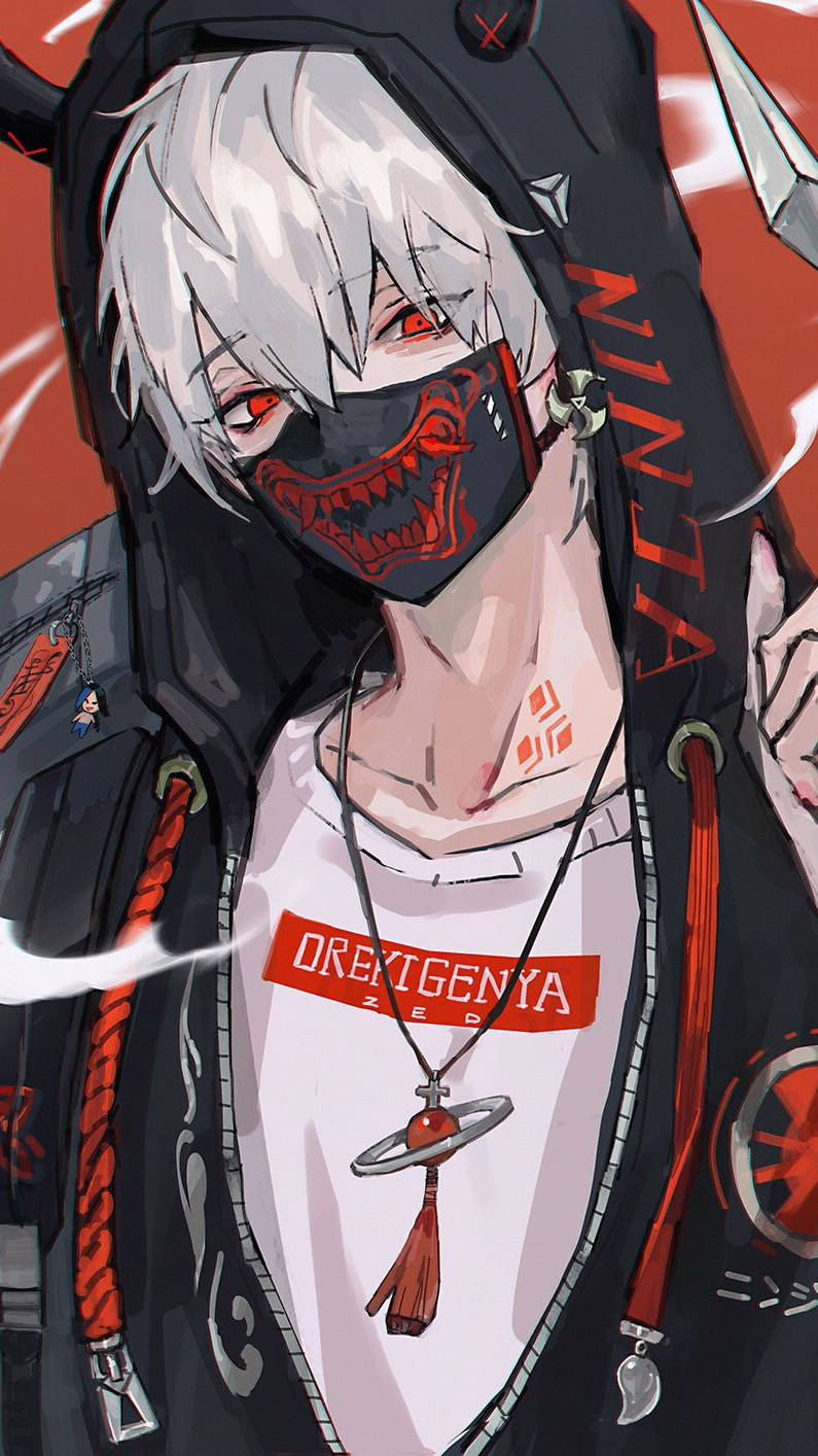 Băiat cu Mască Anime Edgy Pfp Fundal