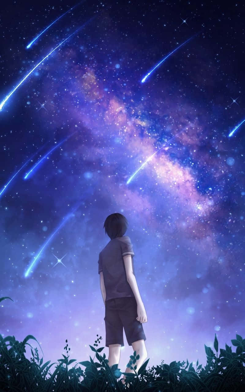 Băiat privind cerul anime de noapte Fundal