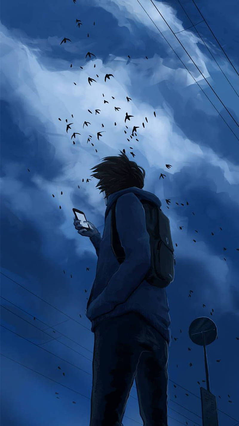 Băiat singur în stil anime cool Fundal
