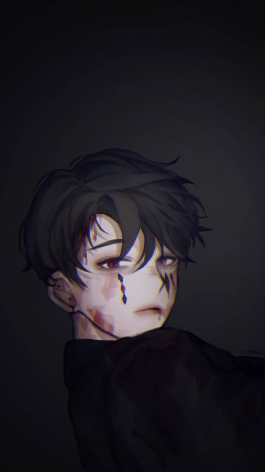 Băiat Vânăt cu Atitudine Pfp Anime Fundal