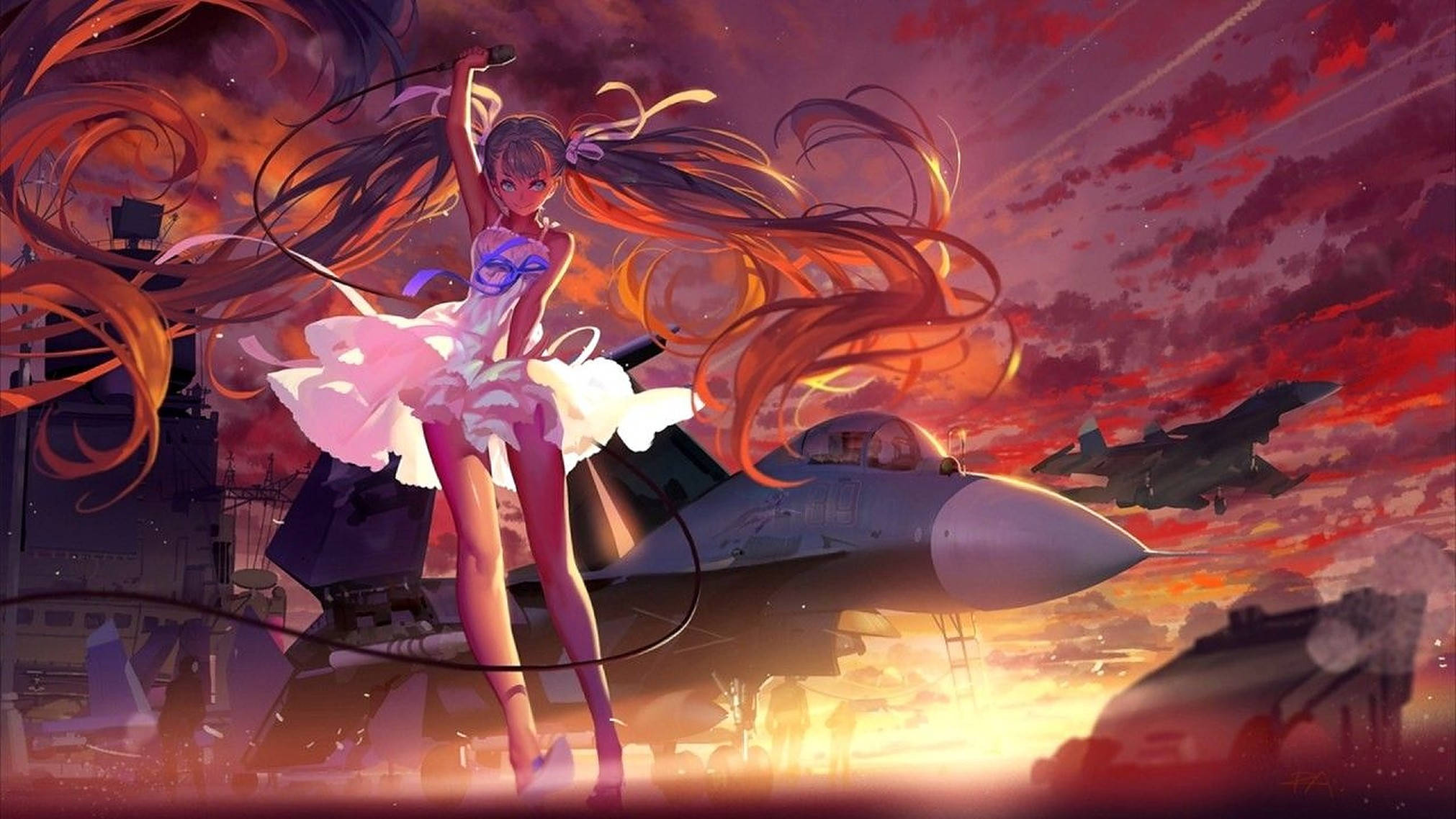 Balerina Anime Dansând la Apus Fundal