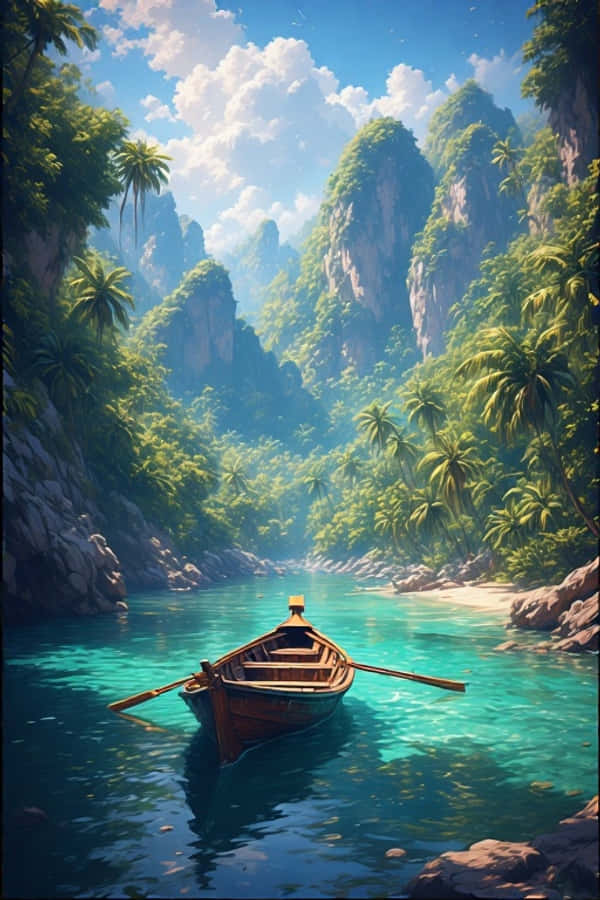 Barcă lungă și stânci de calcar, paradis tropical 4K Fundal
