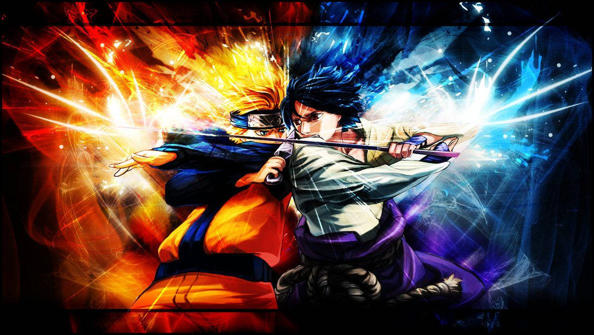 Naruto Uzumaki versus Sasuke Uchiha din satul frunzei, pregătiți de luptă. — Naruto Fundal