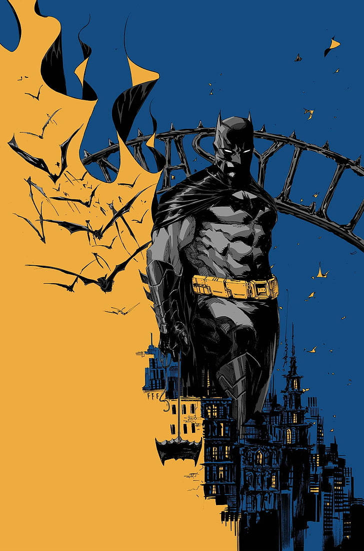 Batman Arkham Knight galben și albastru pentru iPhone Fundal