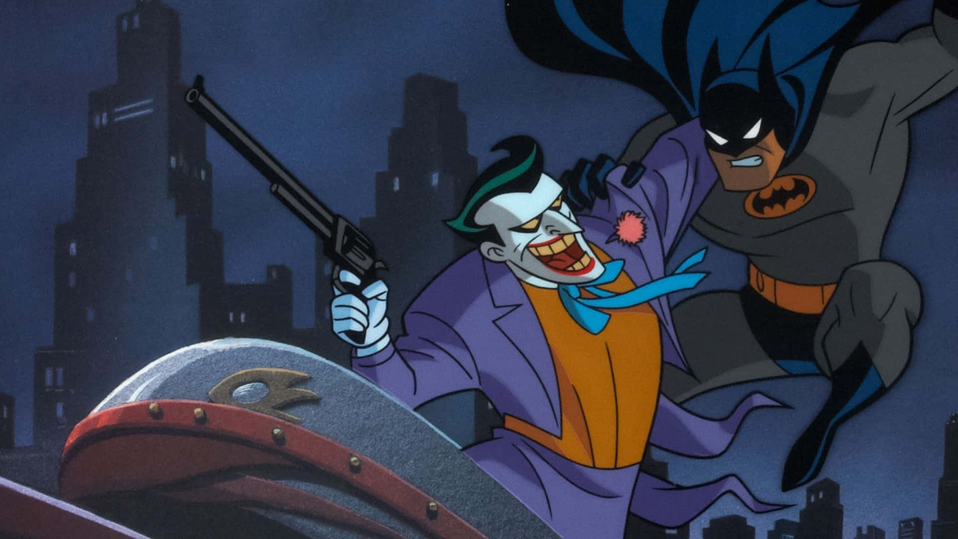 Batman Seria Animată Joker Ținând un Pistol Fundal