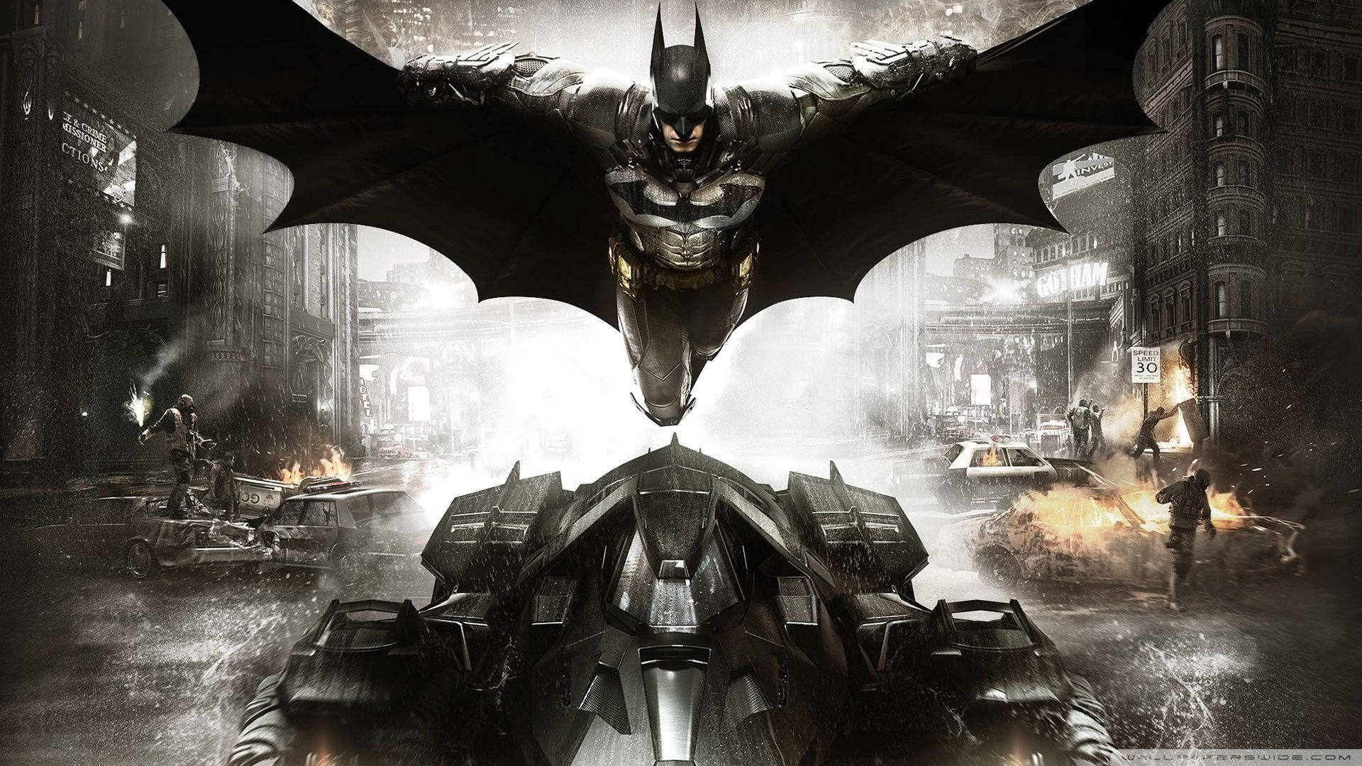 Batman Zburând Deasupra Batmobilului Fundal