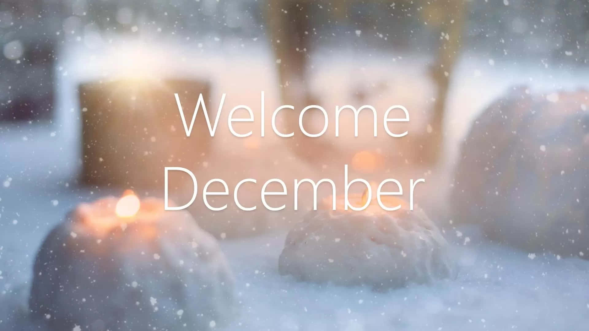 Bine AI venit, decembrie, lumânări de iarnă cu zăpadă Fundal