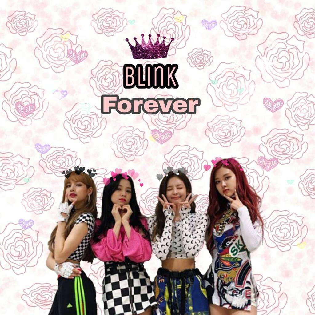 Membrii Blackpink cu textul Blink Forever și coroană mov, wallpaper — Blackpink Fundal