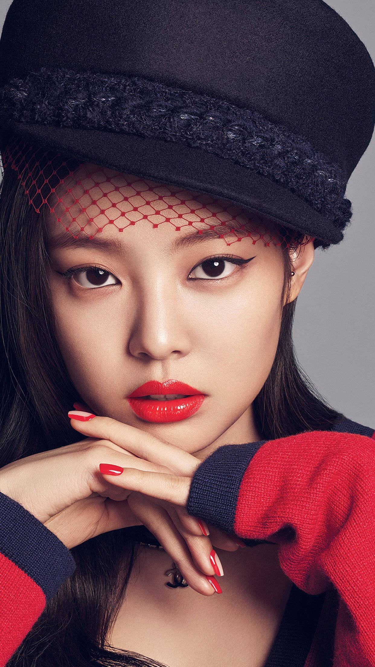 BlackPink Jennie Purând Ruj Roșu Fundal