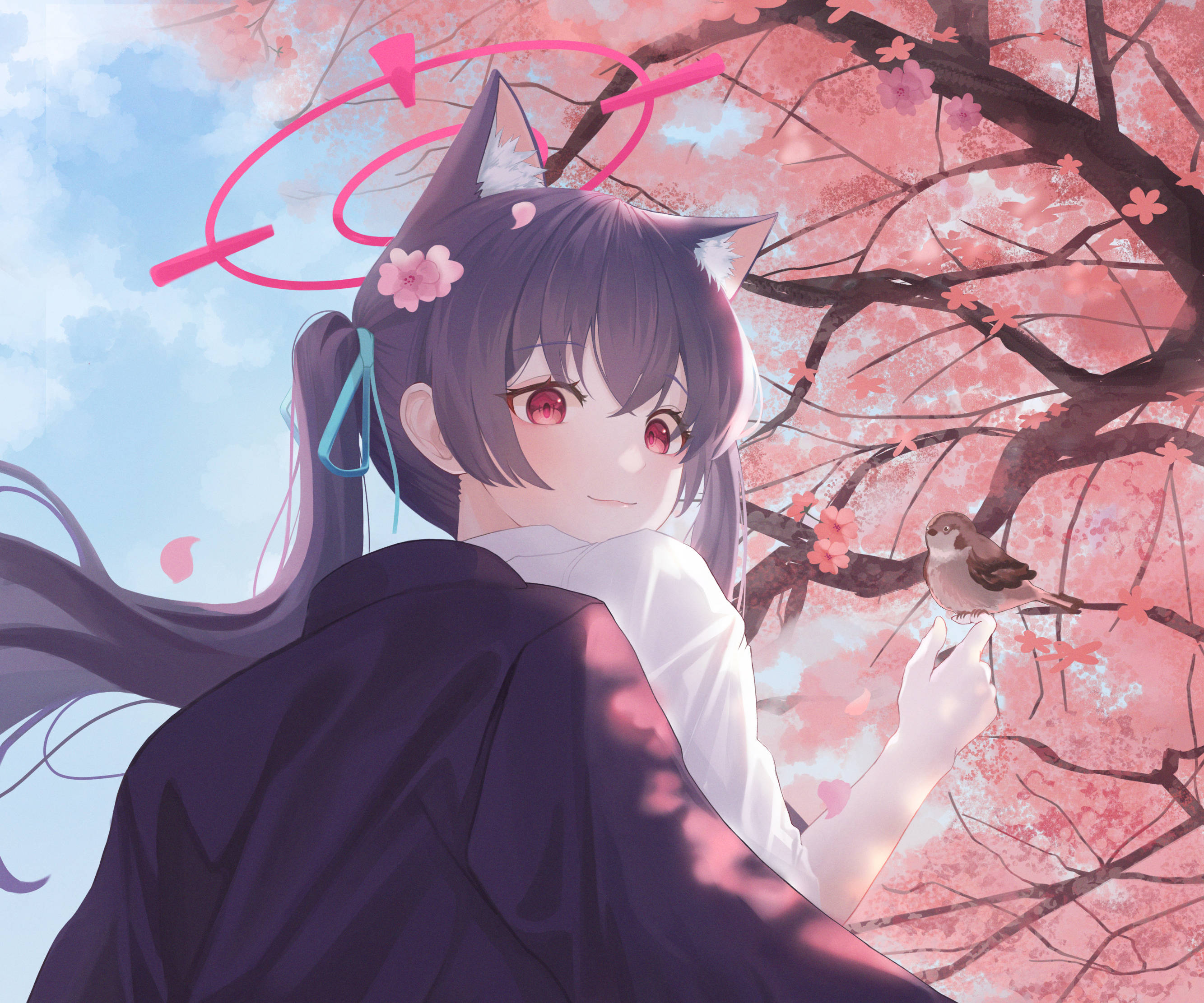 Blue Archive Kuromi Serika Cireș înflorit Fundal