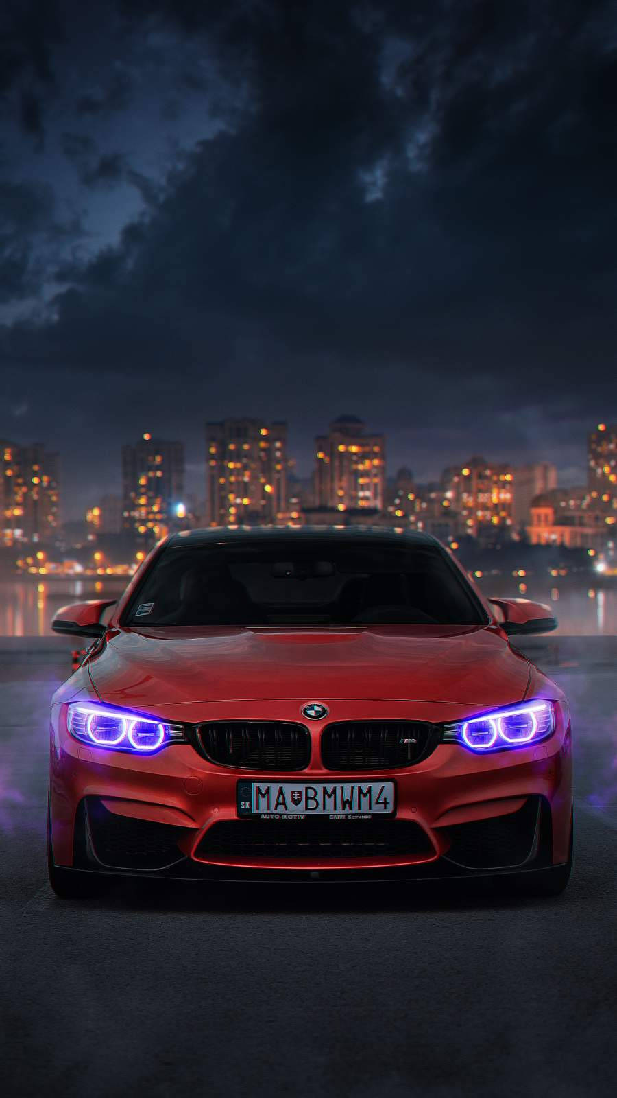 BMW M4 peisaj urban mașină iPhone Fundal