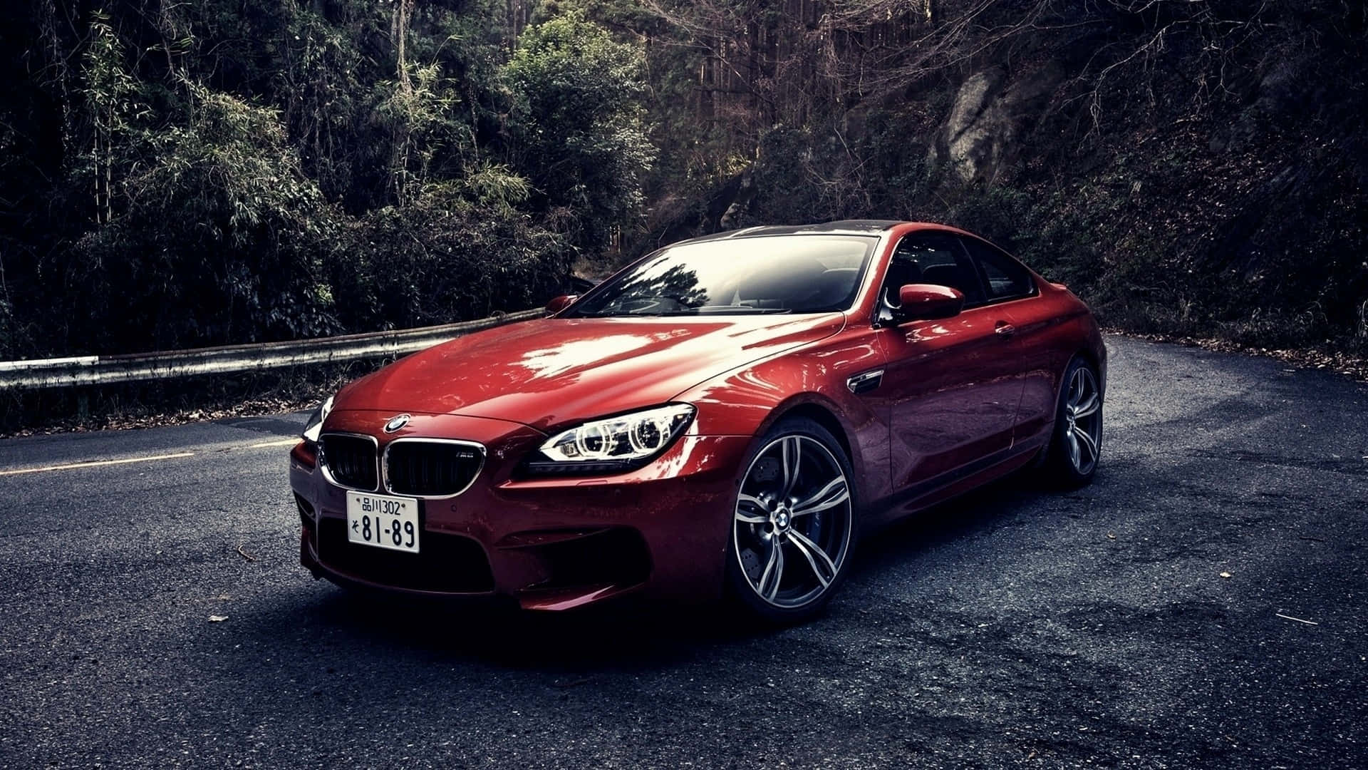 BMW pe drum printre pădure Fundal