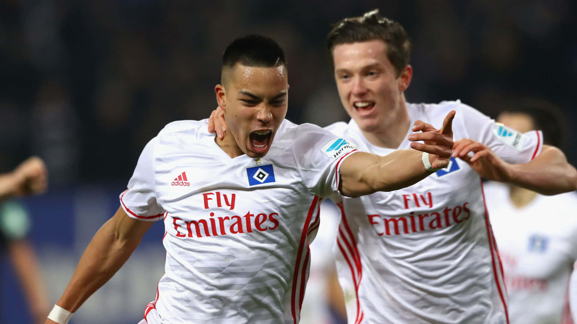 Bobby Wood și Michael Gregoritsch în timpul unui meci din Bundesliga Fundal