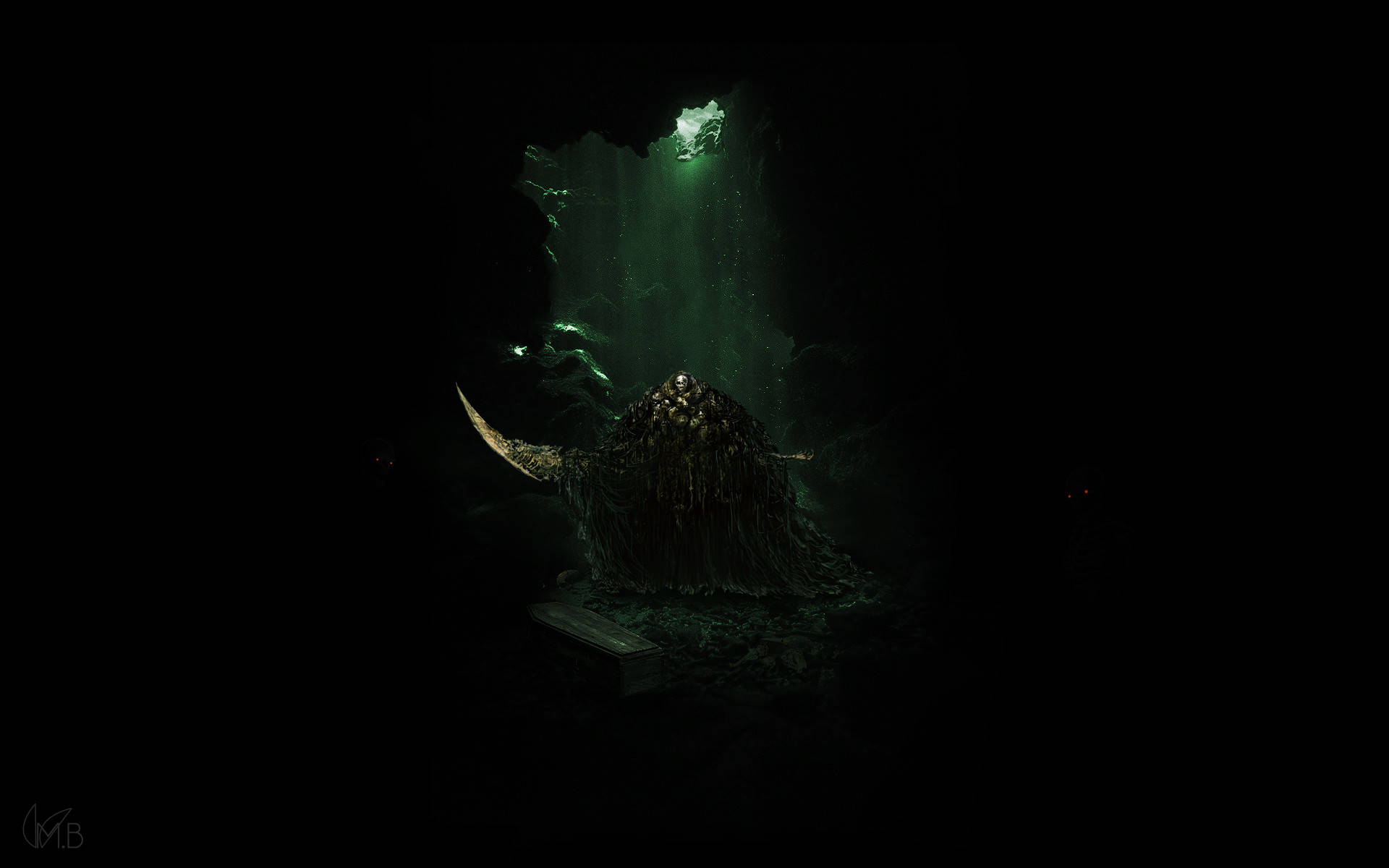 Boss Dark Souls în Peșteră cu Ecran Întunecat Fundal