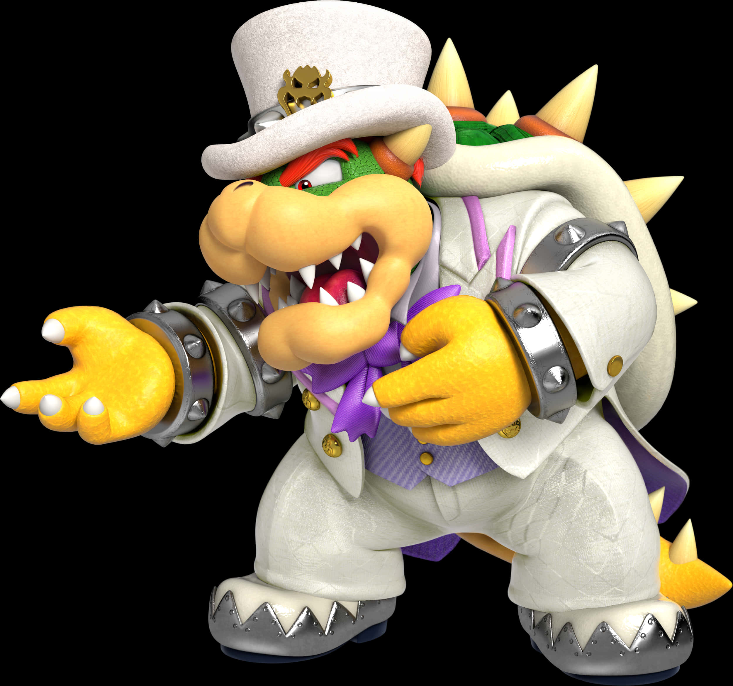 Bowser în Costum Alb 3D Render Fundal