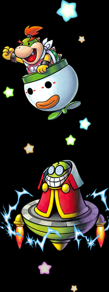 Bowser Jr. în Mașina Clovn Koopa și Farfuria Zburătoare Fundal