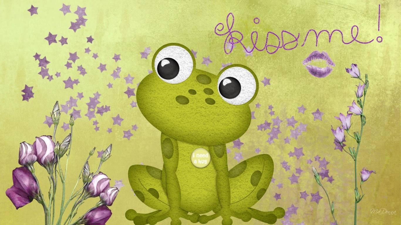 Broșcă Kawaii într-o Grădină de Flori Fundal
