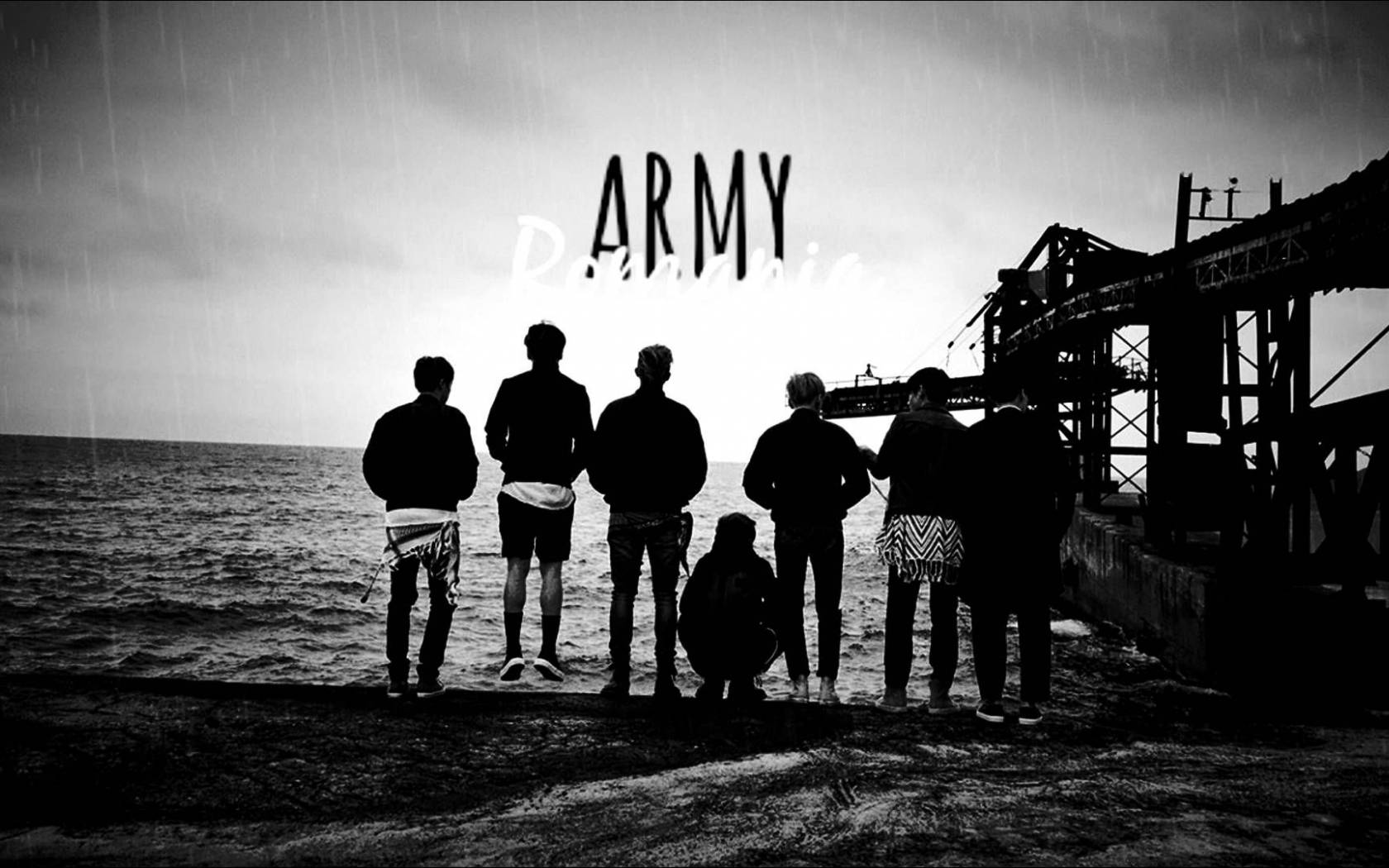 BTS lângă mare, alb-negru, pentru laptop Fundal