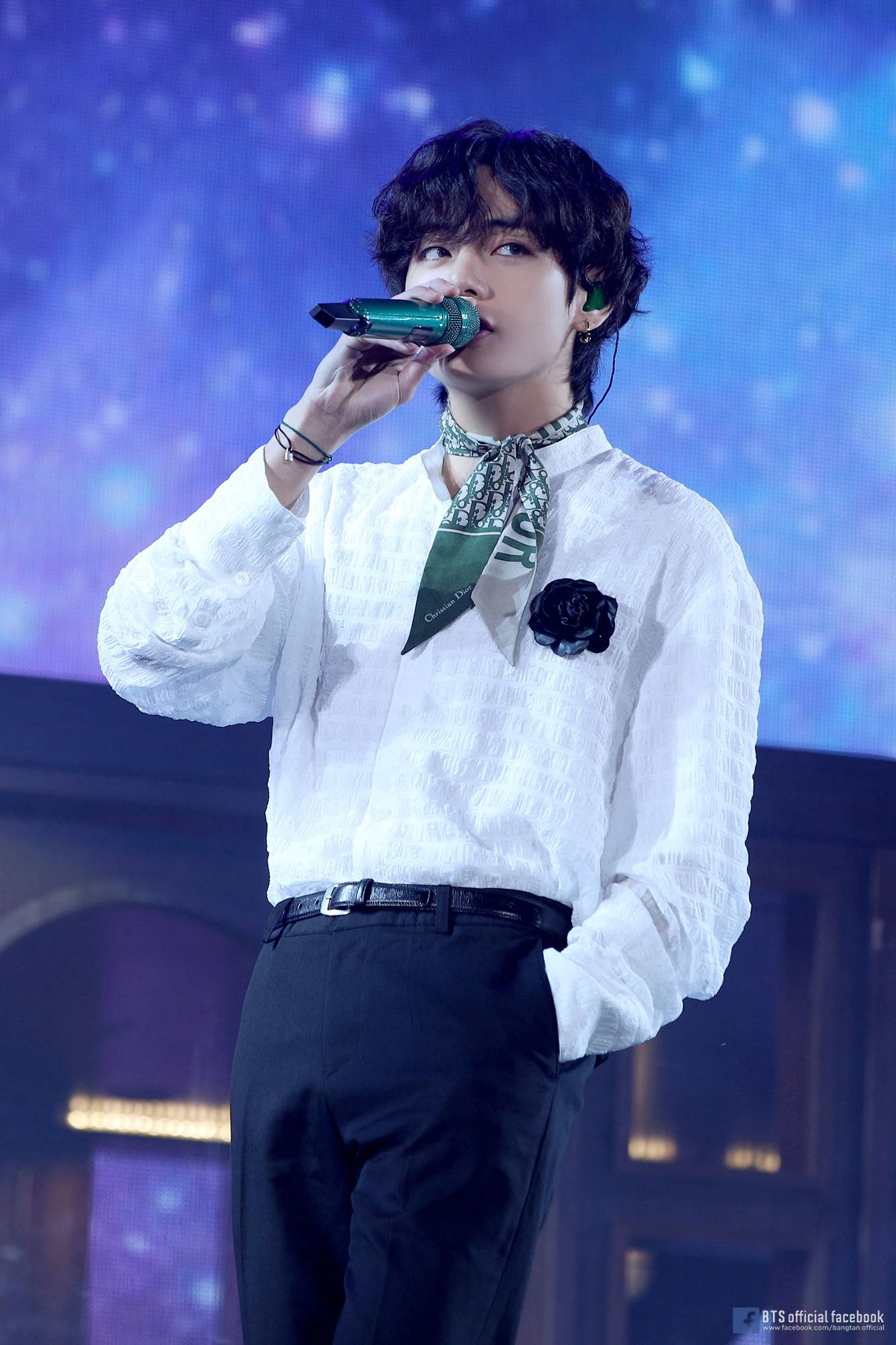 BTS V cu eșarfă Dior Fundal