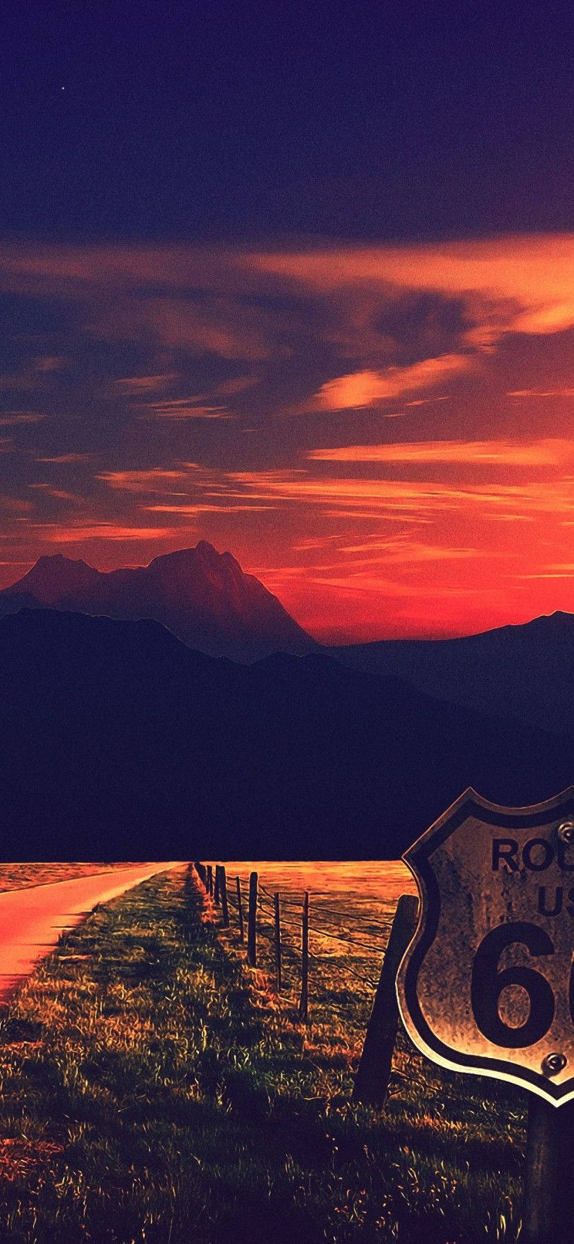 Bucură-te de fiecare moment al apusului frumoasei Route 66 cu iPhone XR Fundal