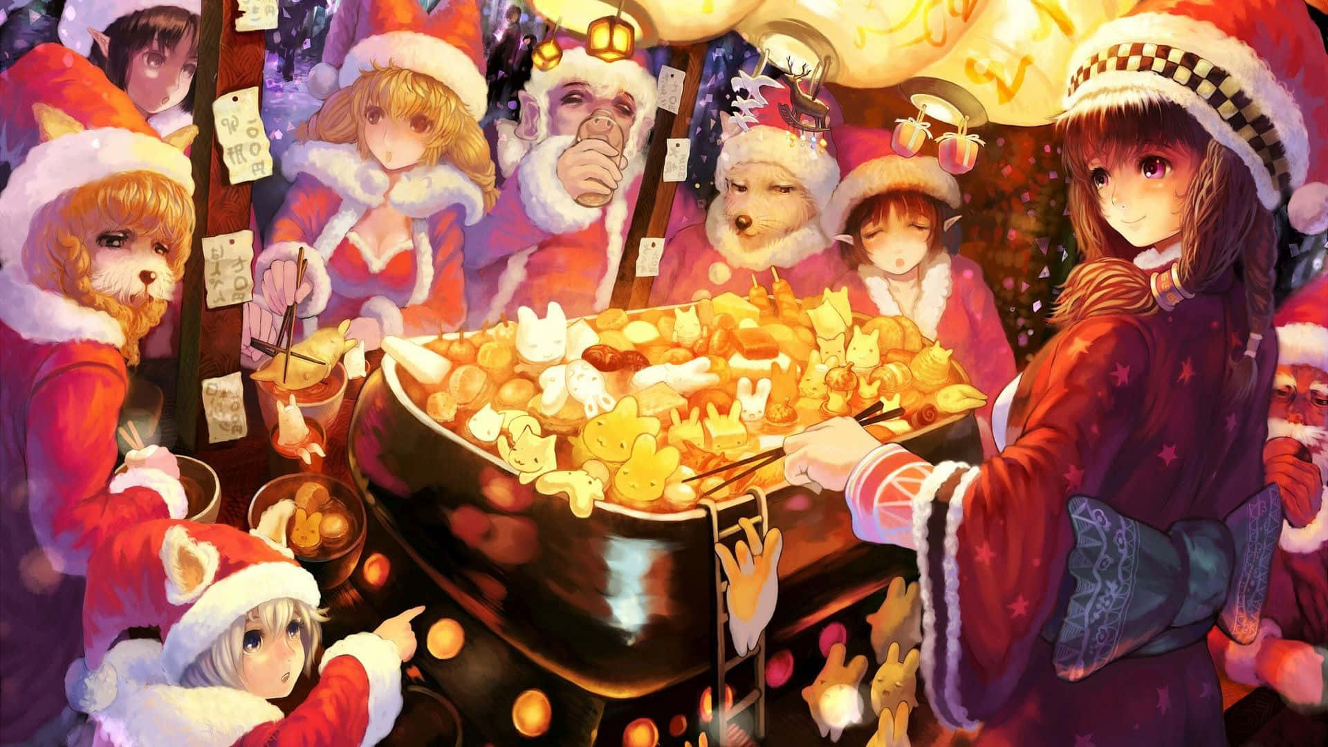 Bucură-te de sezonul festiv cu un Crăciun Anime magic! Fundal