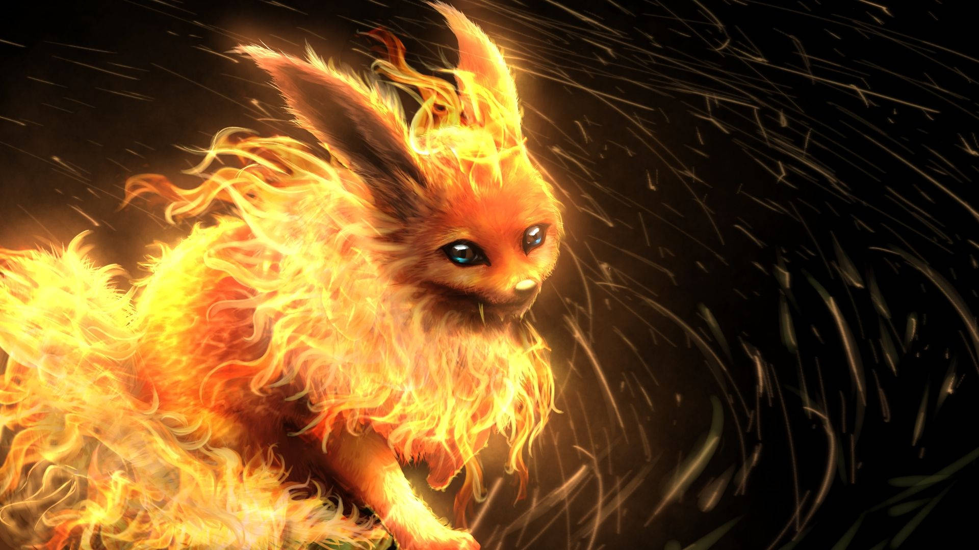 Bucurându-se de soare cu Flareon, Pokemon de tip Foc. Fundal