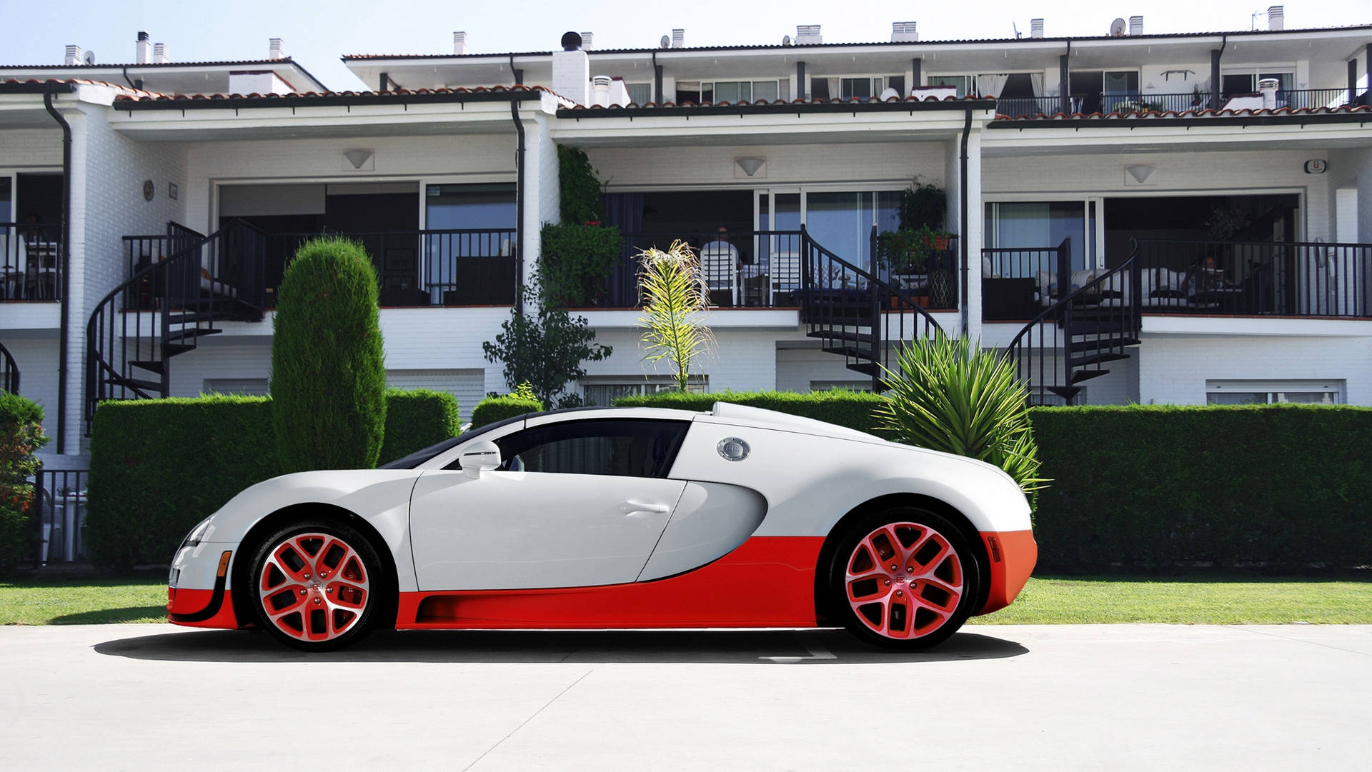 Tapet cu Bugatti Veyron alb portocaliu — Bugatti Fundal